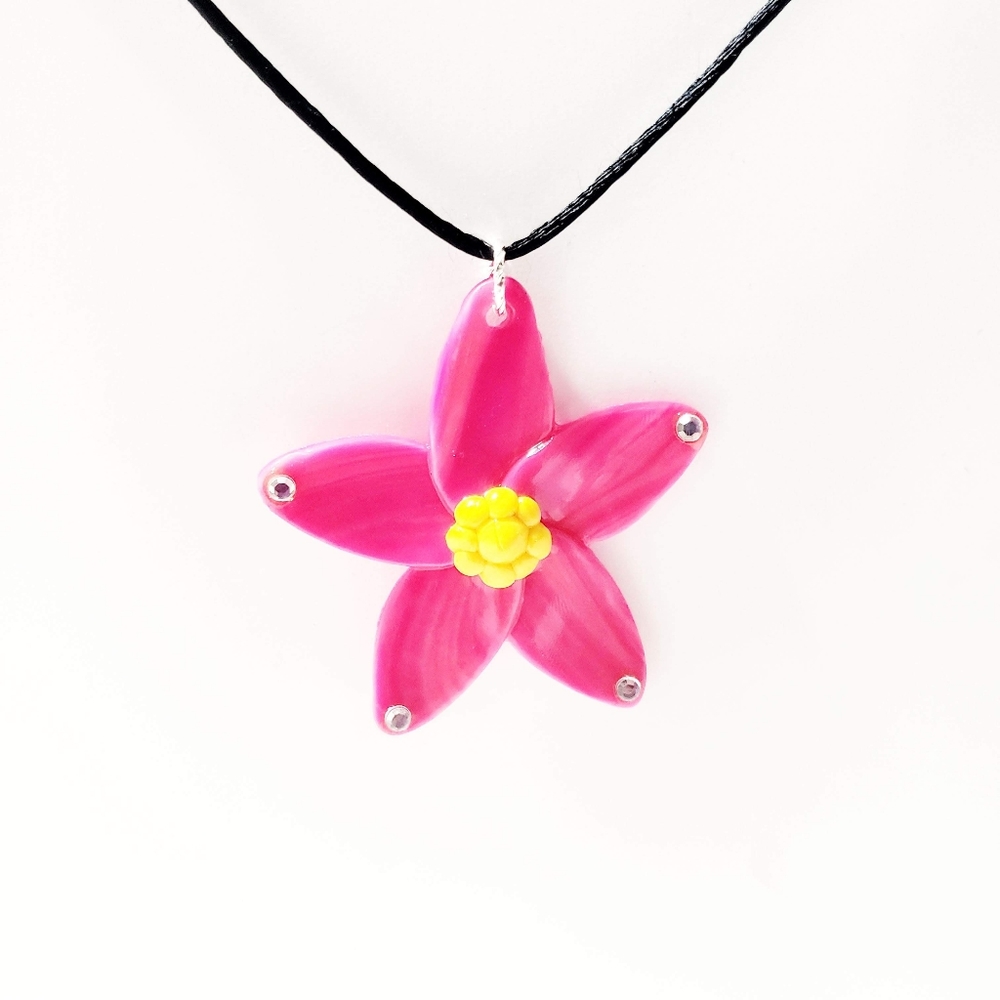 Magical Clay Flower Necklace on Black Cord